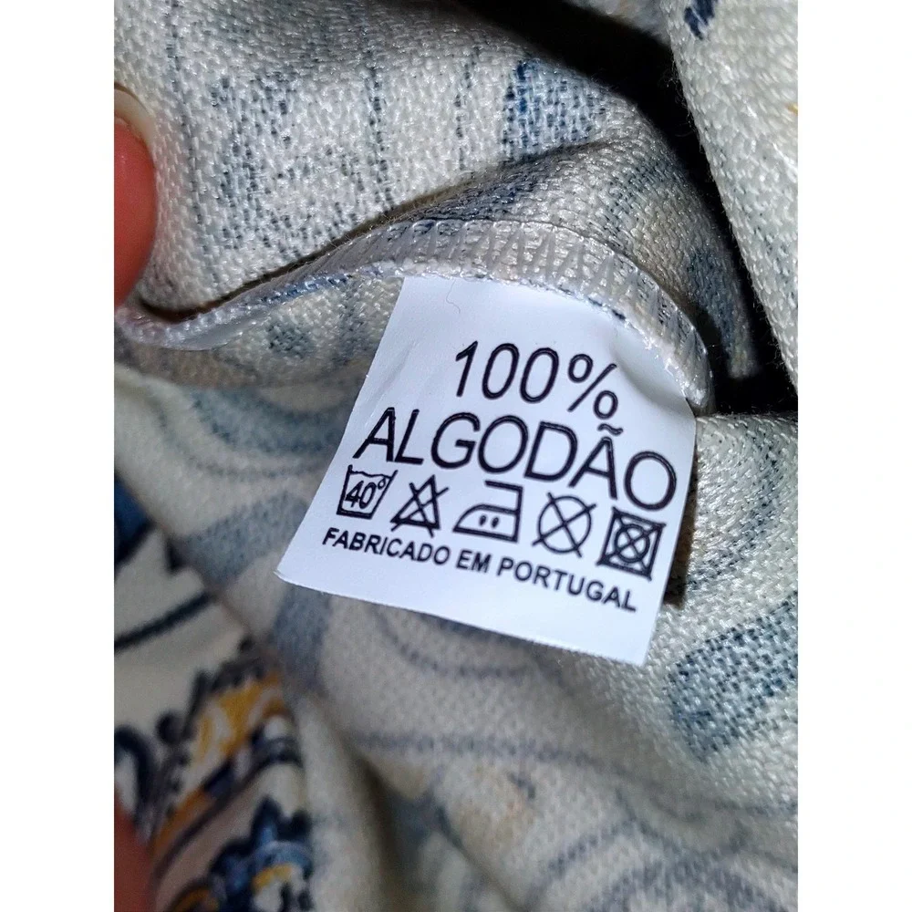 Portuguese Cotton Tote Bag Azulejo Tile Print OS Blue Yellow Excellent Condition